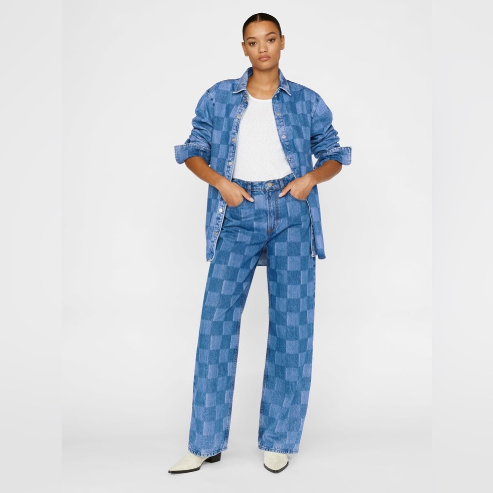Frame Le High n Tight Wide Leg Checkered Indigo Jeans